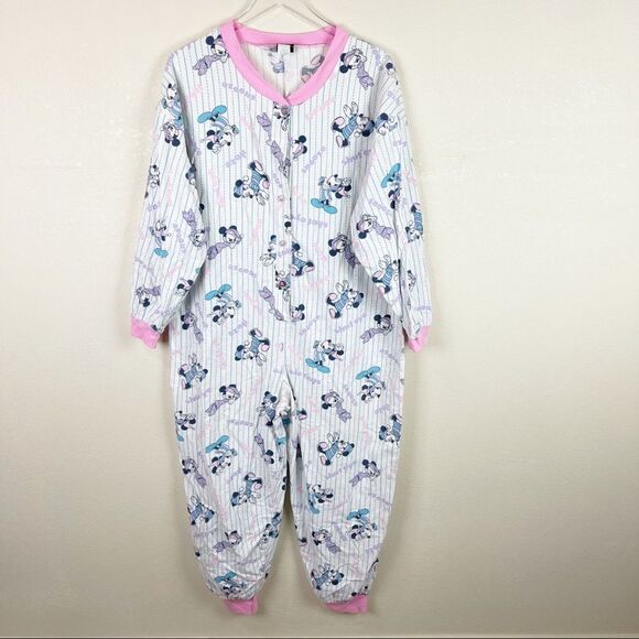 Vintage Disney Pjs One Piece Flannel Button Down Large - Picture 1 of 13
